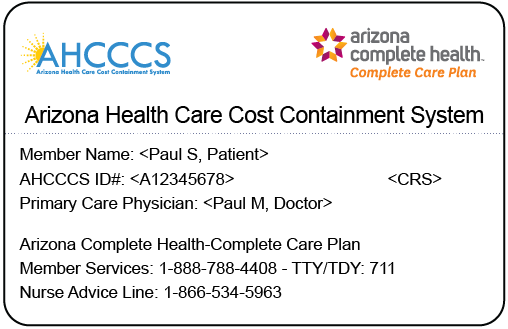 Arizona Complete Health sample ID card